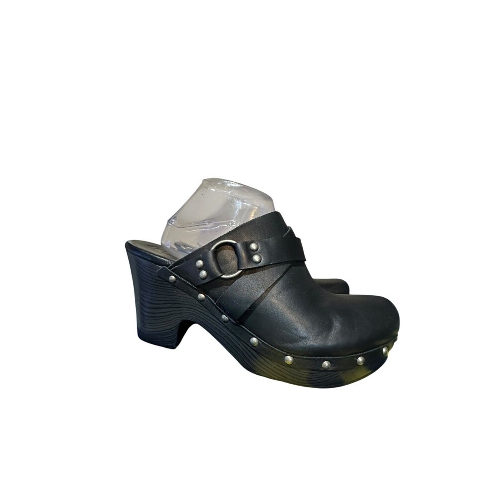 Korks by Kork Ease Black Leather Platform Clogs Mules Studded Women's US 11